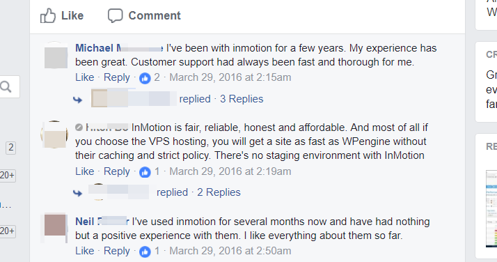 inmotion hosting review on facebook