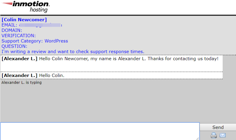 inmotiong hosting support response times