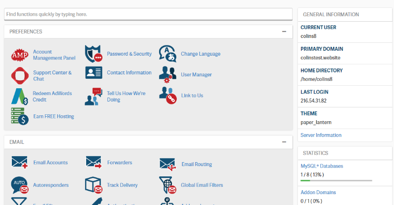 InMotion Hosting cPanel design