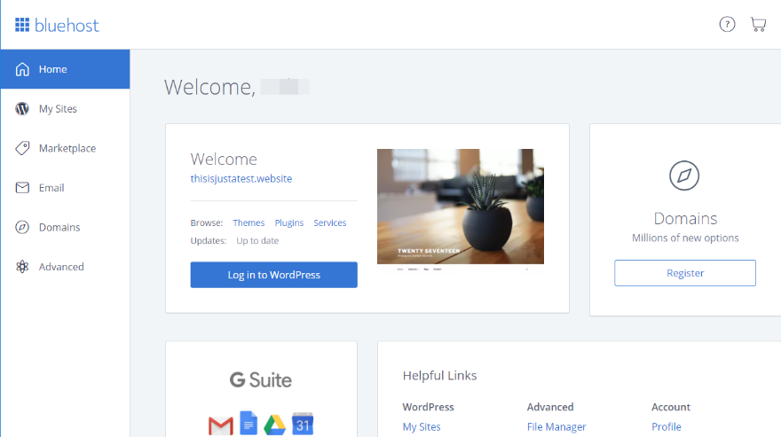 bluehost dashboard