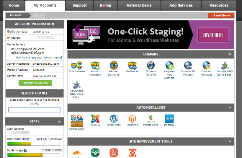 siteground cpanel design