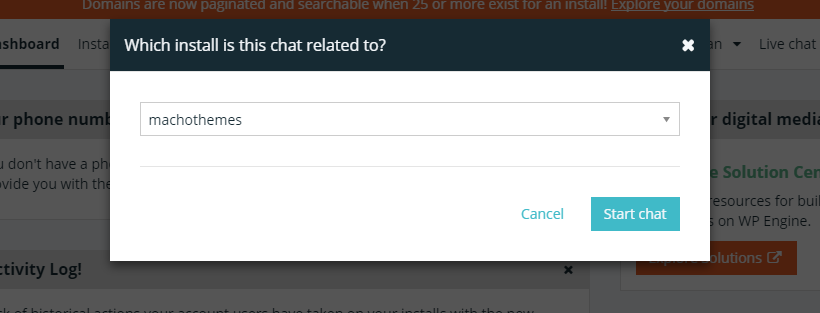 wp engine live chat interface