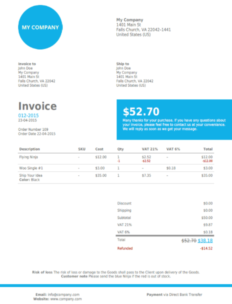 facturas en pdf de woocommerce