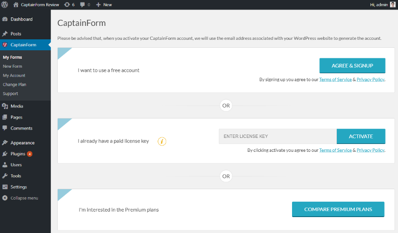 captain form review signup