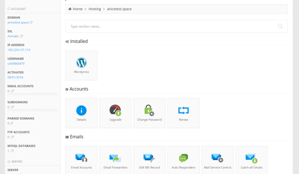 hostinger dashboard