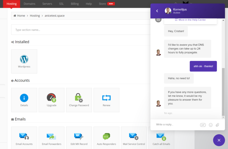 hostinger intercom live chat