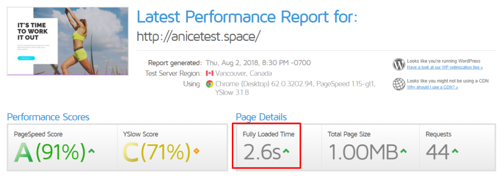 hostinger gtmetrix test
