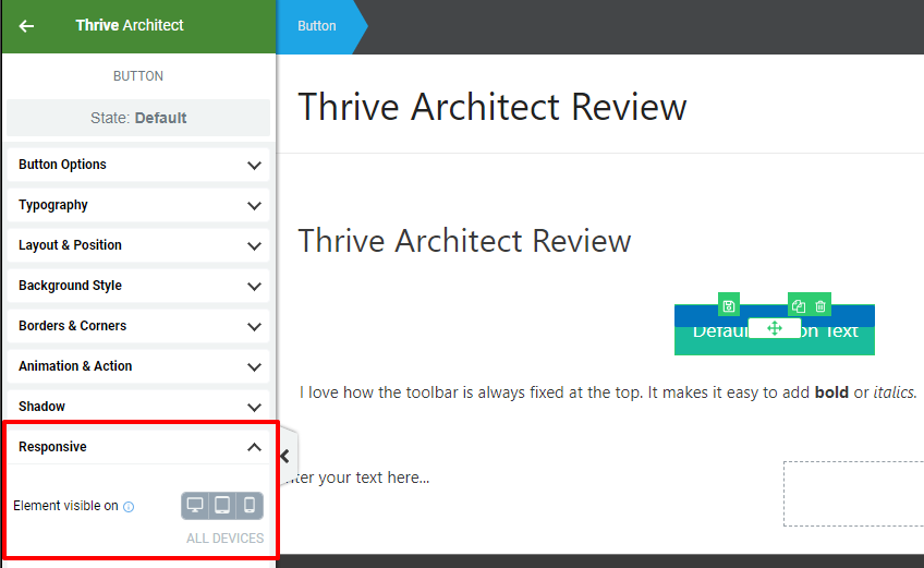 thrive architect review responsive controls