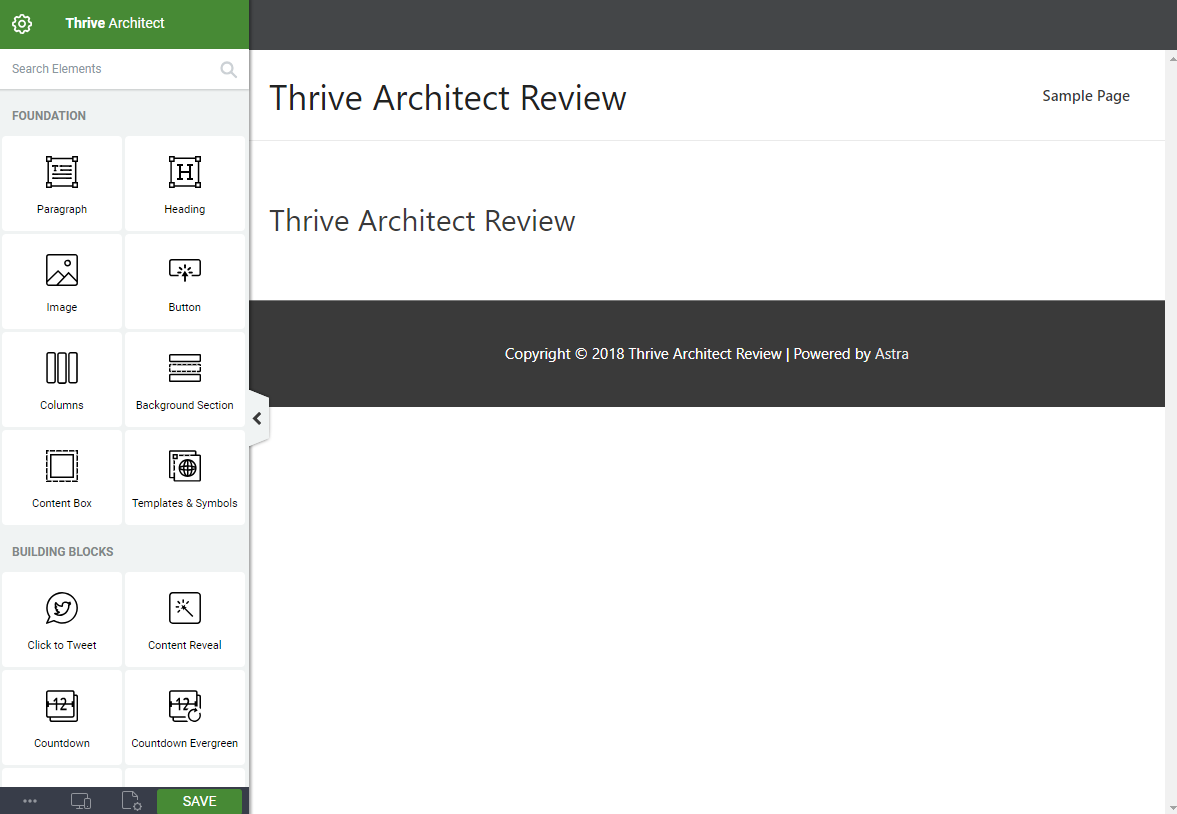 Thrive Architect interface