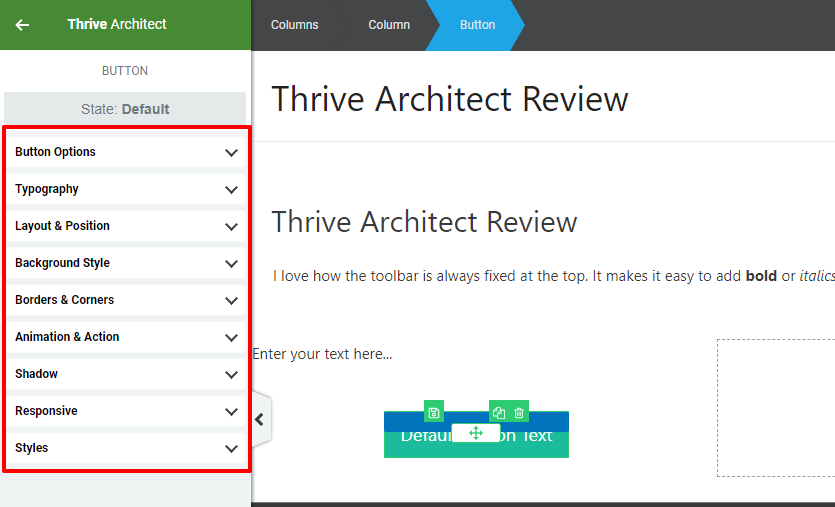 thrive architect styling options