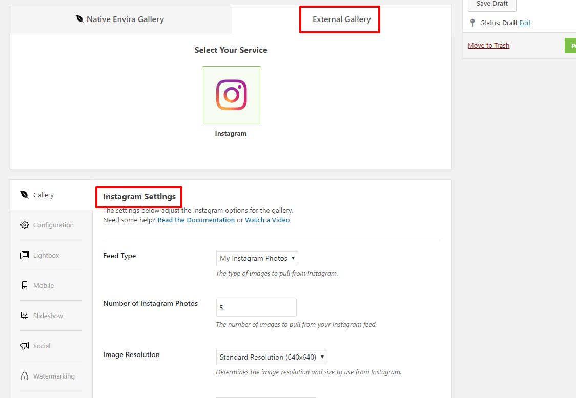 Instagram settings