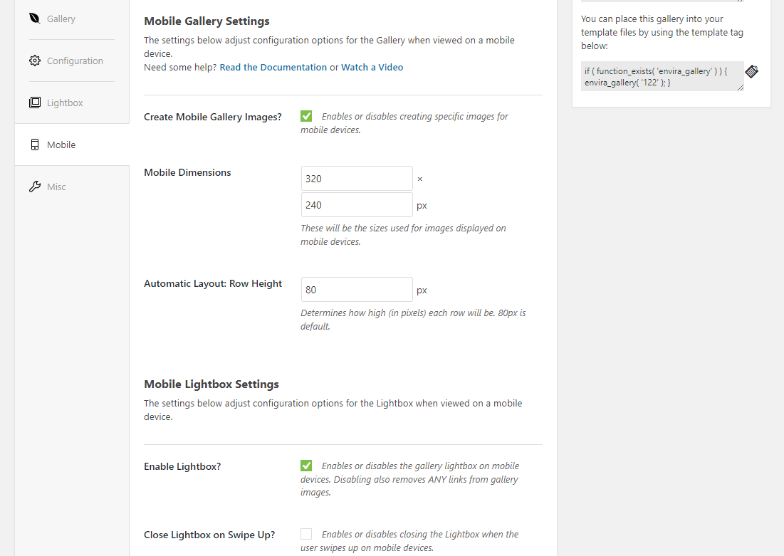 Mobile settings