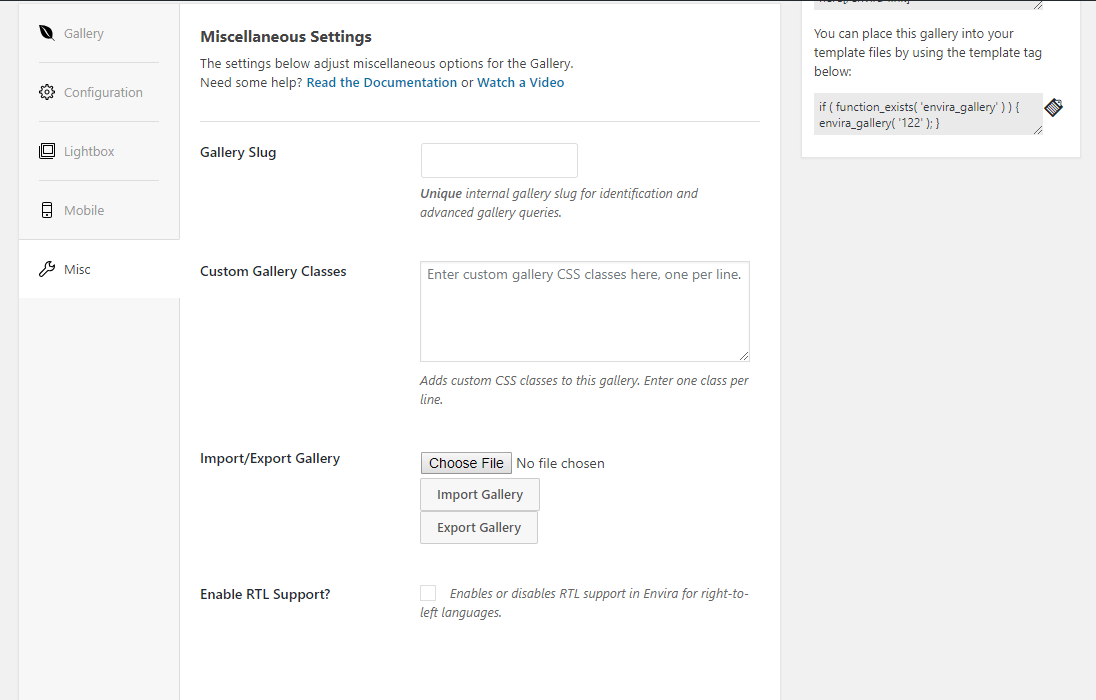 Misc settings